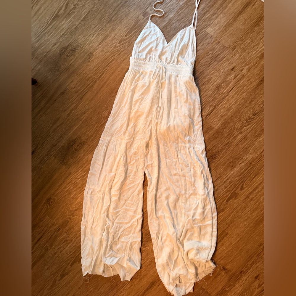 White Halter Top/Elastic Waist Jumpsuit